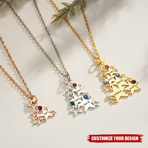 Personalized Dainty Star Christmas Tree Necklace with 1-5 Birthstones and Engraved Names Family Jewelry Christmas Birthday Gift for Women