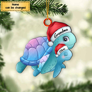 Christmas Turtle Grandma Kid Custom Name Personalized Ornament