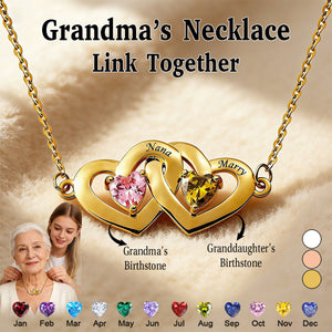 Personalized Two Heart Birthstone Heart Necklace-Mother's Day Gifts for Women Mom Grandma Wife