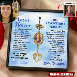 I’m In Heaven But I Won't Miss This Day-Personalized Graduation Tassel Photo Charm With Angel Wing