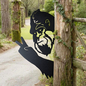 Peek-a-Boo Peace Sign Bigfoot Metal Sign – Peace Sign Edition - Sasquatch Peace Sign