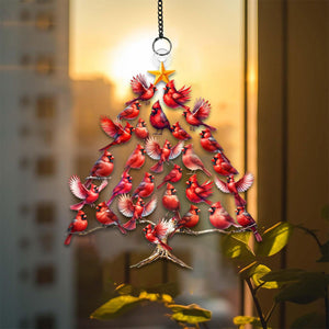 Cardinal Tree Window Suncatcher Ornament - Gift For Bird Lovers