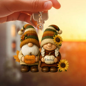 Growing Old Together, Couple With Sunflowers And Pumpkins Keychain, Gift For Couples And Grandparents