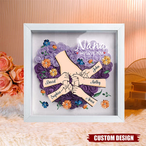 Grandma We Love You - Personalized Flower Shadow Box With Name, Mother's Day Gift