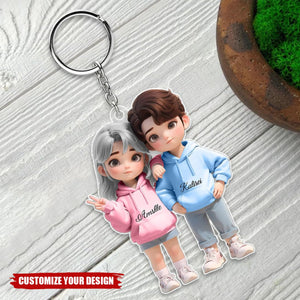Cute Cartoon Couple Personalized Acrylic Keychain,Anniversary Valentine's Day Gift For Couple