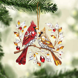 Colorful Cardinal Couple Memorial Ornament--Christmas Gift