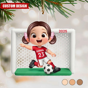 Boy Girl Soccer Player Personalized 2D Flat Acrylic Ornament, Christmas Gift