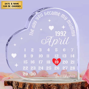 The Day You Became My Mummy, Date Remember Personalized Heart Shaped Acrylic Plaque