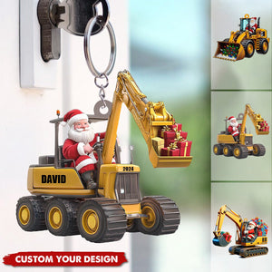 Personalized Santa on The Excavator Keychain, 2024 New Release Gifts For Kids