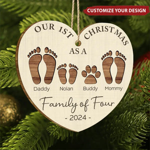 First Christmas As A Family Of Four Footprints - 2024 New Release Personalized Custom Shaped Wooden Ornament