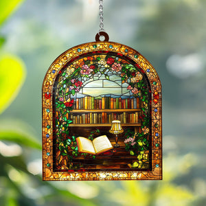 Library Bookshelf Window Hanging - Gift for Book Lover