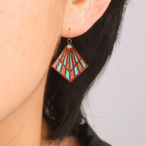 Large Art Deco Statement Earrings Crimson Wood Statement Earrings