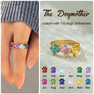 The Dogmother Dog Paws 1-5 Birthstones Ring