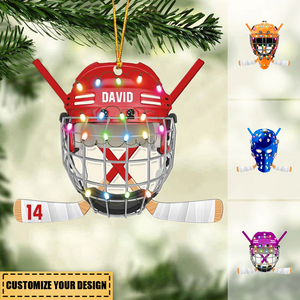 Ice Hockey Helmet, Personalized Ornament, Christmas Tree Decor