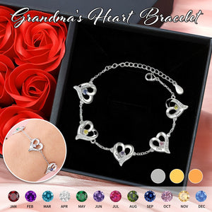 Personalized Heart Bracelet With Birthstones-Gift For Mom Grandma