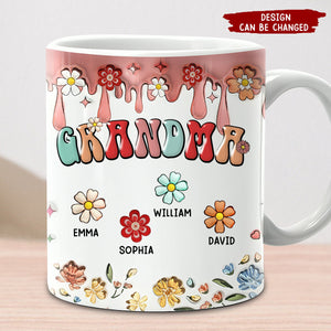 Personalized Retro Boho Mama Nana Flower Kids 3D Inflated Effect Mug