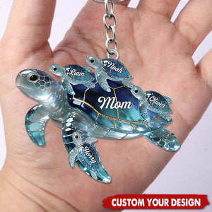 Sea Theme Turtle Mom And Kids Acrylic Keychain - Personalized Gifts For Mother's Day
