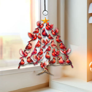 Cardinal Tree Window Suncatcher Ornament - Gift For Bird Lovers