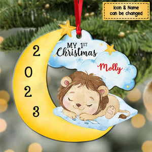 Sleeping Safari Animal Baby First Personalized Christmas Acrylic Ornament