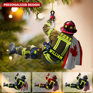 Personalized US/CA Firefighter Name & Department Car Hanging Ornament And Christmas Ornament