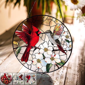 Cardinal&Hummingbird Stained Glass Suncatcher Window Hangings-Memorial Gift
