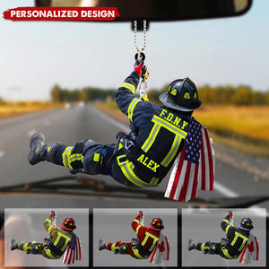 Personalized US/CA Firefighter Name & Department Car Hanging Ornament And Christmas Ornament