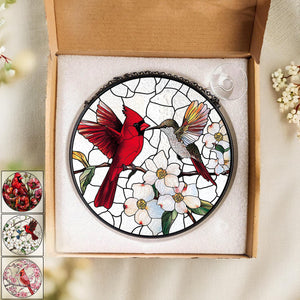 Cardinal&Hummingbird Stained Glass Suncatcher Window Hangings-Memorial Gift