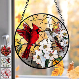 Cardinal&Hummingbird Stained Glass Suncatcher Window Hangings-Memorial Gift