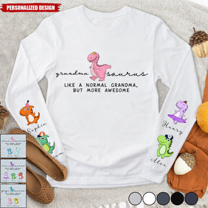 Nana Saurus and Grandkids on the sleeve-Personalized Longsleeve