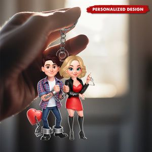 Personalized Funny Cartoon Couple Keychain - Gift for Couple