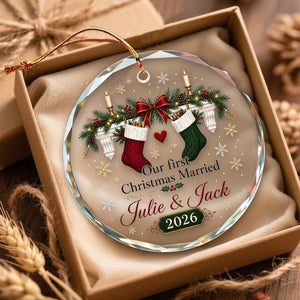 Personalized First Christmas Married Crystal Christmas Ornament, Newlywed Gift Wedding Keepsake