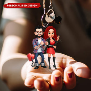 Personalized Funny Cartoon Couple Keychain - Gift for Couple
