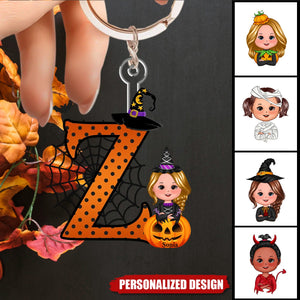 Personalized Cartoon Character Pumpkin Keychain with Initial & Name Halloween Party Favors Gift for Kids