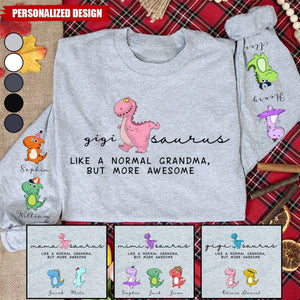 Nana Saurus and Grandkids on the sleeve-Personalized Longsleeve
