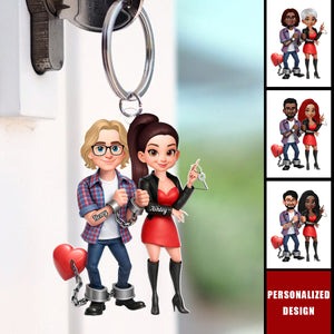 Personalized Funny Cartoon Couple Keychain - Gift for Couple