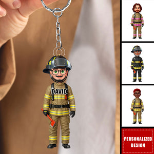 Proud American Firefighter Dad-Personalized keychain-Father's Day Gift For Dad