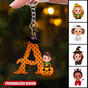 Personalized Cartoon Character Pumpkin Keychain with Initial & Name Halloween Party Favors Gift for Kids