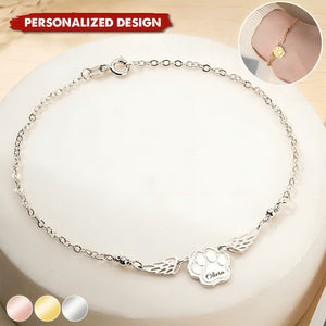 Angel Wings Engraved Name Pet Theme-Personalized Dog/Cat Paw Bracelet-Gift for Pet Lover