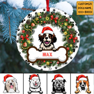 Christmas Gift For Dog Lovers - Personalized Circle Ceramic Ornament
