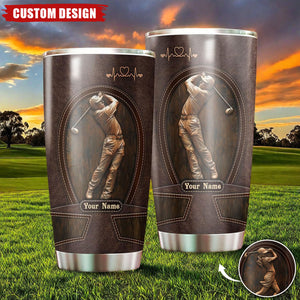 Golf Lovers Leather Pattern Personalized Stainless Steel Tumbler