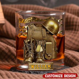 Military Uniform - Boots & Hat - Personalized Whiskey Glass