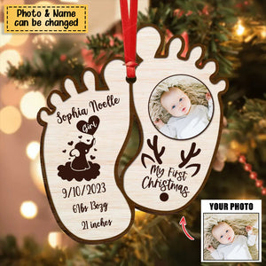 Personalized Baby Photo Wooden Ornament - Christmas Gift Idea For Baby - My First Christmas
