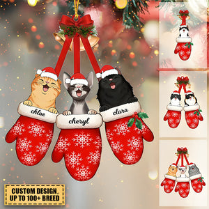 Christmas Dogs,Cats Laying On Hands In Gloves Personalized Acrylic Ornament
