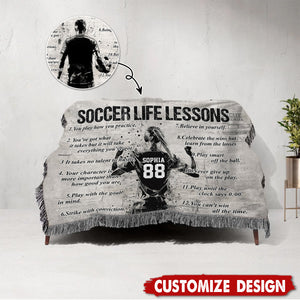 Personalized Soccer Life Lesson Tapestry Woven Blanket - Gift For Soccer Lovers
