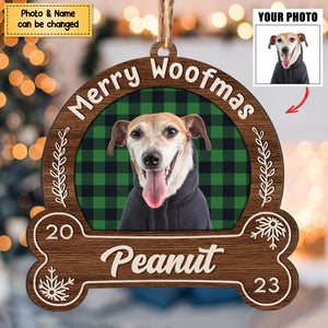 Merry Woofmas - Personalized Snowdome Shaped Wooden Ornament