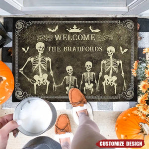 Personalized Skeleton Family Doormat - Halloween Gift For Family