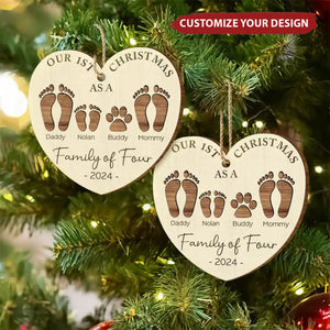 First Christmas As A Family Of Four Footprints - 2024 New Release Personalized Custom Shaped Wooden Ornament