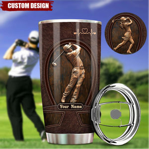 Golf Lovers Leather Pattern Personalized Stainless Steel Tumbler