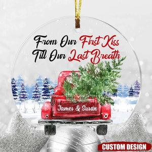 Couple Red Truck From First Kiss Heart Ornament