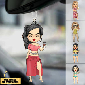 Chibi Lady Personalized Beach Car Hanging Ornament-Gift For for Women, Girls